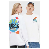 Mikina Guess Originals bílá barva, s potiskem