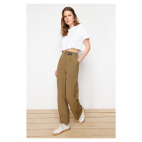 Trendyol Light Khaki Wide Leg Label Detail Woven Trousers