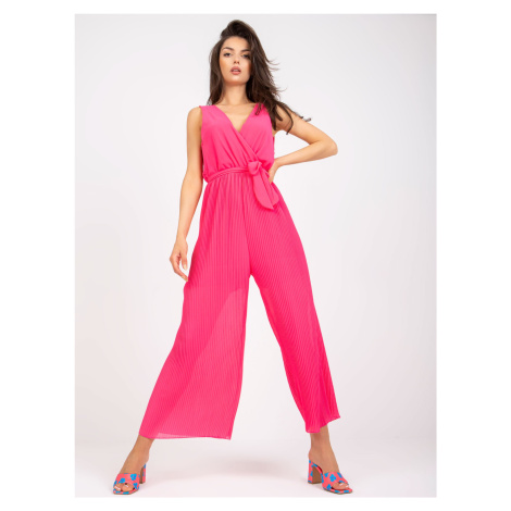 Růžový dlouhý plisovaný overal se širokými nohavicemi Fashionhunters