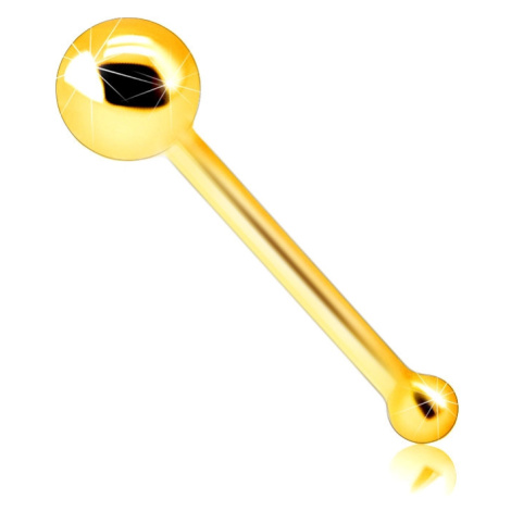Zlatý 9K piercing do nosu - rovná tyčinka s lesklou kuličkou, 1 mm Šperky eshop