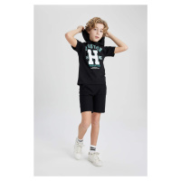 DEFACTO Boy Printed Hooded T-Shirt Shorts 2 Piece Set