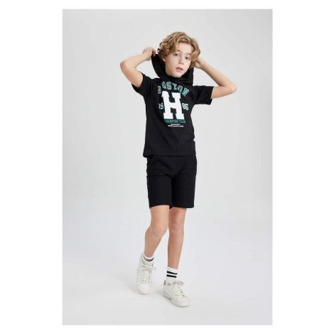 DEFACTO Boy Printed Hooded T-Shirt Shorts 2 Piece Set