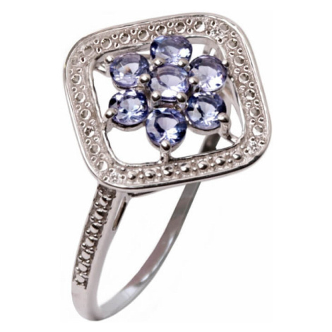 Prsten stříbrný s broušenými tanzanity a zirkony Rhodium line Ag 925 016530 TZ-Z - 62 mm , 3,2 g