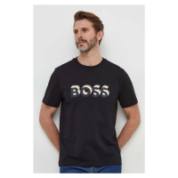Bavlněné tričko BOSS černá barva, s potiskem, 50506923