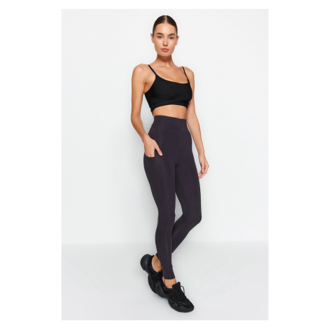 Trendyol Dark Anthracite Matte Full Length Knitted Sports Leggings with Extra Abdominal Lifting 
