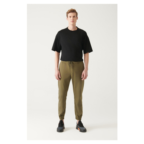 Avva Men's Khaki Side Pocket Knitted Laced Relaxed Fit Casual Fit Jogger Trousers