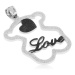 Ocelový přívěsek - třpytivá silueta medvídka, černé srdíčko, nápis "Love"