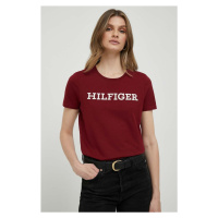 Bavlněné tričko Tommy Hilfiger vínová barva