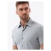 Ombre Men's knitted slim fit shirt with short sleeves and collar - grey