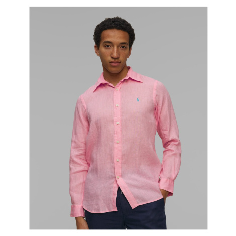 Růžová Lněná Pánská Košile Polo Ralph Lauren