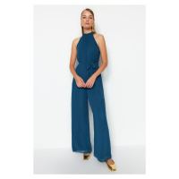 Trendyol Petrol Belted Maxi Chiffon Lined Woven Jumpsuit