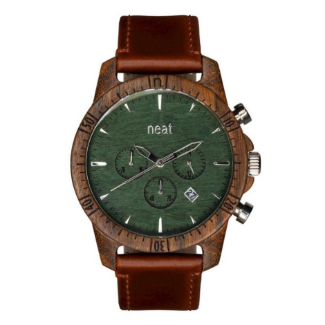 Dřevěné pánské hodinky hnědo-zelené barvy s koženým řemínkem