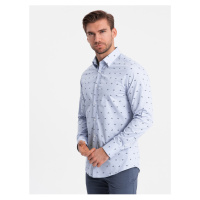 Světle modrá pánská vzorovaná košile Ombre Clothing