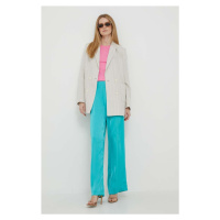 Kalhoty Artigli dámské, tyrkysová barva, široké, high waist