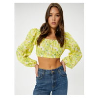 Koton Floral Balloon Sleeve Crop Blouse