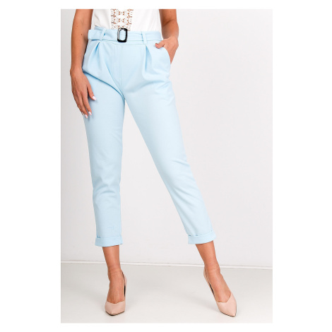 Stylové dámské kalhoty s opaskem - modrá Kesi