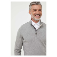 Bavlněný svetr Barbour šedá barva, s pologolfem