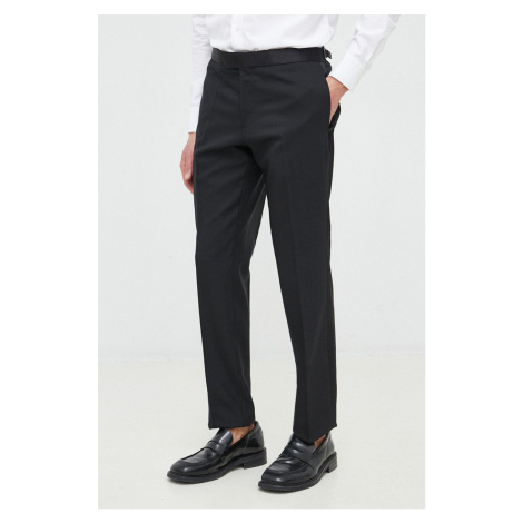 Vlněné kalhoty BOSS pánské, černá barva, jednoduché Hugo Boss