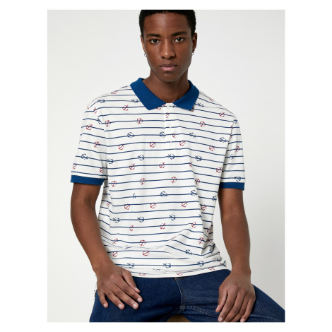 Koton Polo Neck T-Shirt Striped Anchor Detailed Slim Fit Buttoned