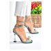 Fox Shoes Women's Evening Dress Shoes in Green Fabric with Transparent Bands and Stony