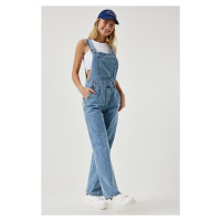 Happiness İstanbul Women's Light Blue Wide Pocket Denim Jumpsuit