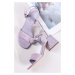 Světle fialové kožené sandály na hrubém podpatku 1-28398