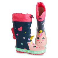 Denokids Heart Unicorn Girls Navy Blue Rain Boots