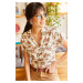 Olalook Women's Ecru Small Pastel Floral Bat Viscose Shirt