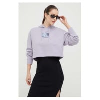 Bavlněná mikina Calvin Klein Jeans dámská, fialová barva, s kapucí, s potiskem
