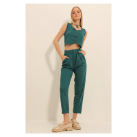 Trend Alaçatı Stili Women's Walnut Green High Waist Carrot Pants