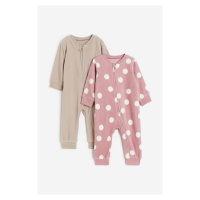 H & M - Flísový pyžamový overal na zip 2 kusy - růžová