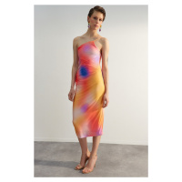 Trendyol Limitovaná edice vícebarevná tištěná vypasovaná midi flexibilní pletená šaty na jedno r
