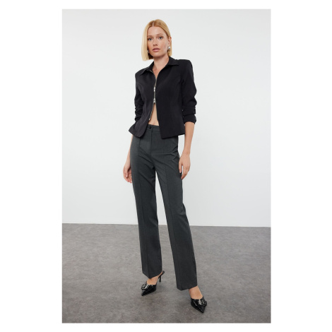 Trendyol Anthracite Ribbed Detailed Straight Cut Woven Trousers