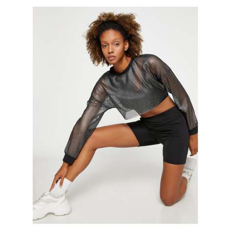 Koton Mesh Crop Sports T-Shirt with Long Sleeves Crew Neck.