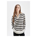 DEFACTO Striped Polo Neck Long Sleeve T-Shirt Tunic