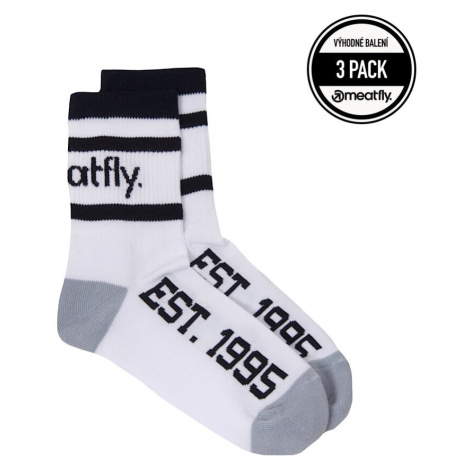 Meatfly ponožky Basic Long Socks - Triple pack B – White | Bílá