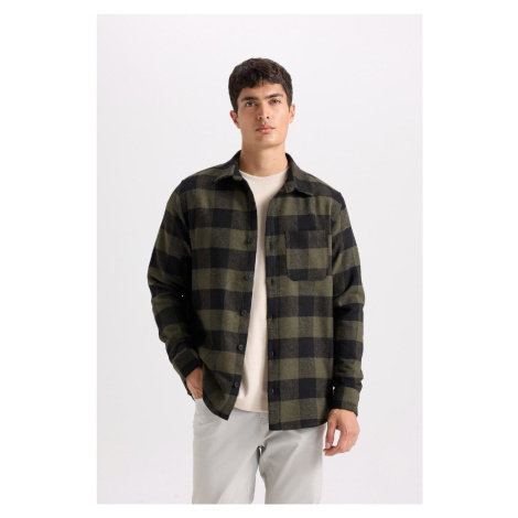 DEFACTO Regular Fit Polo Collar Plaid Flannel Long Sleeve Long Sleeve Shirt