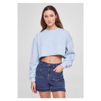 Ladies Cropped Flower Embroidery Terry Crewneck - balticblue