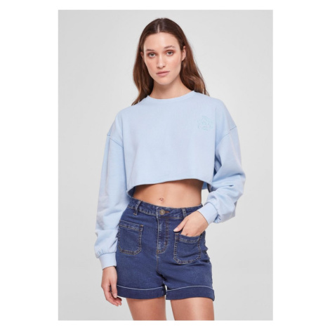 Ladies Cropped Flower Embroidery Terry Crewneck - balticblue Urban Classics