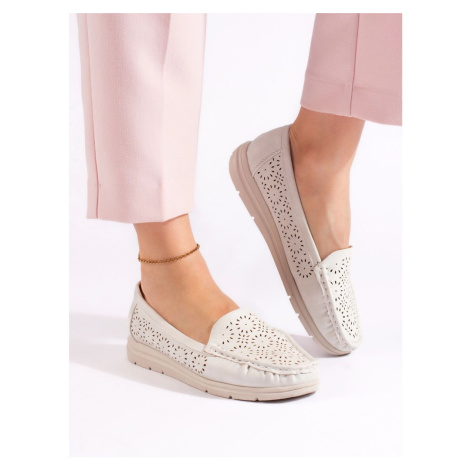 Exkluzívní bílé mokasíny dámské bez podpatku