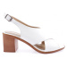 DGN 5450 Women's Cross Strap Heeled Sandals Genuine Leather White