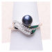 Prsten stříbrný s černou perlou a zirkony Ag 925 017135 BP - 59 mm , 3,0 g