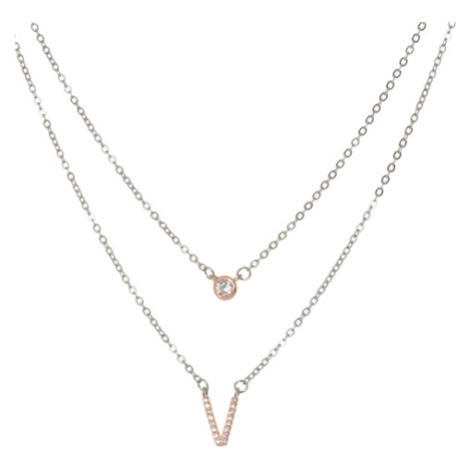 Dvojitý stříbrný náhrdelník s pozlaceným přívěškem a zirkony STNAH194F Ego Fashion