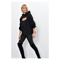 Cool & Sexy Women's Black With Window Front Hooded Sweatshirt Yi1669