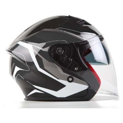 MAXX OF 868 extra velká skútrová helma otevřená s plexi a sluneční clonou, černo bílo stříbrná