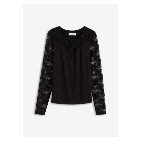 Triko s dlouhým rukávem a krajkou Bonprix