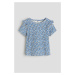 H & M - Žebrované tričko's volánky - modrá