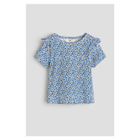 H & M - Žebrované tričko's volánky - modrá H&M