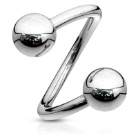 Ocelový piercing do obočí - spirála stříbrné barvy s kuličkou, 1,6 mm - Rozměr: 12,7 mm x 5 mm