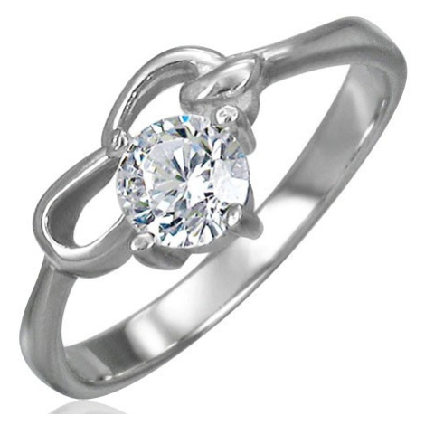Zásnubní prsten z chirurgické oceli se zirkonem čiré barvy a dvěma smyčkami Šperky eshop